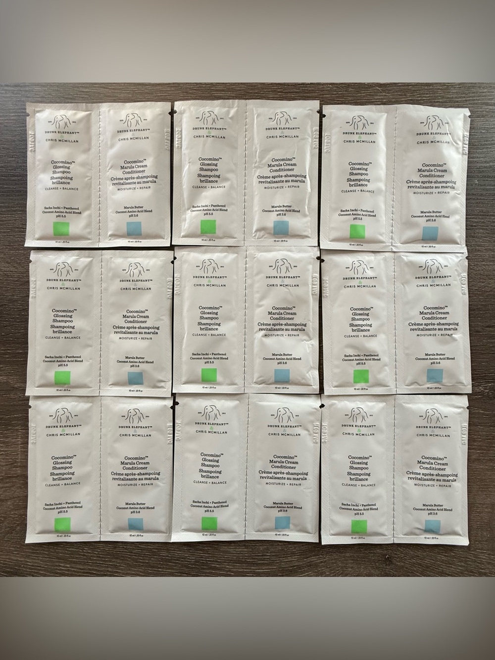 9x DRUNK ELEPHANT Cocomino Glossing Shampoo 10ml & Marula Cream Conditioner 10ml
